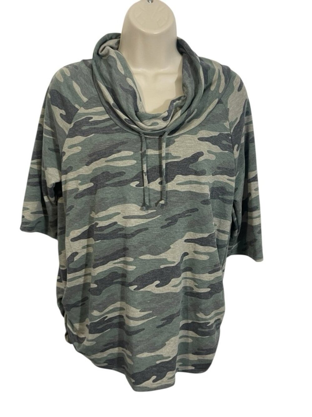 Coin 1804 Women's Large Camo French Terry Cowl Neck Ruched Side Style 9275JG